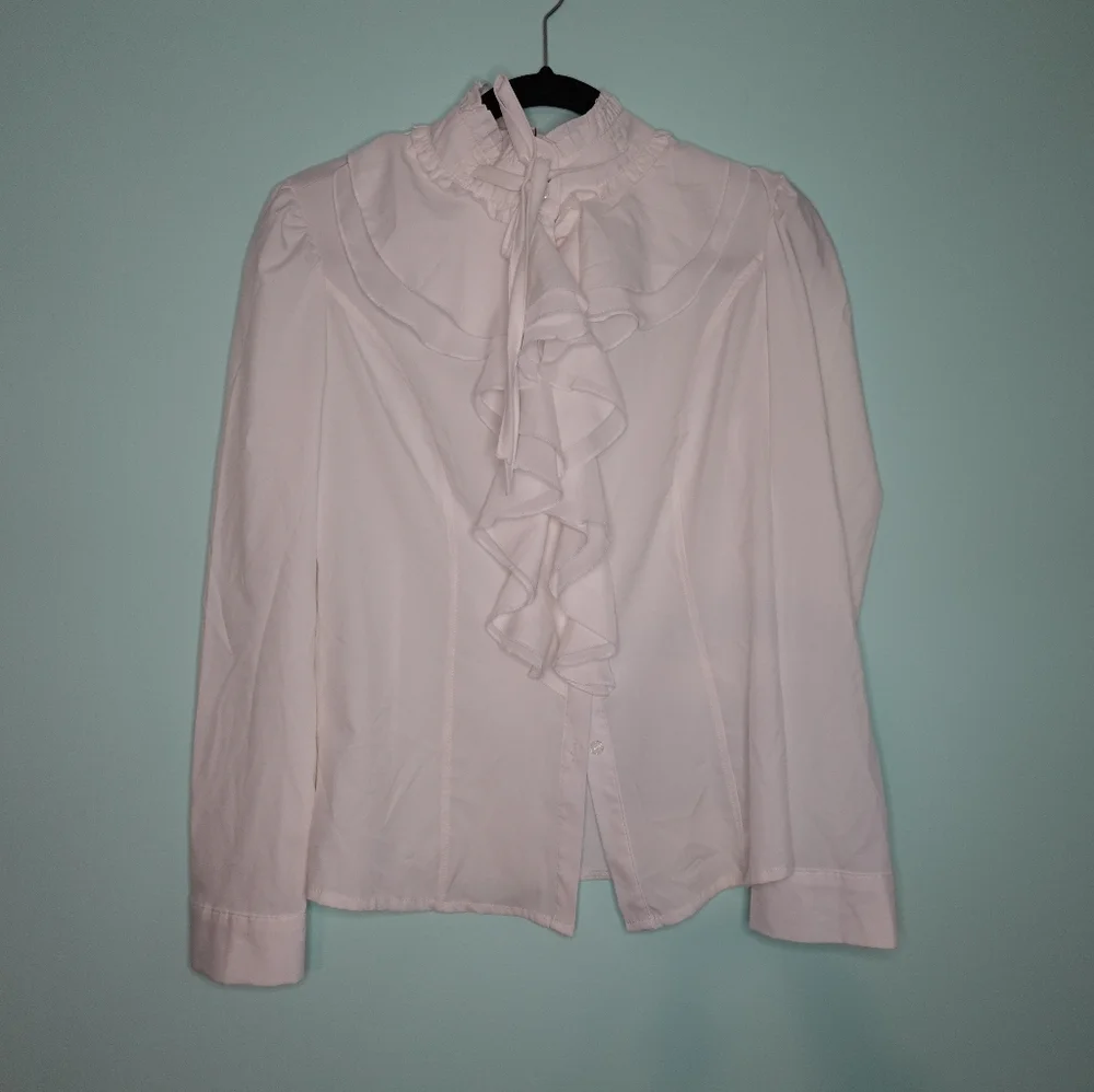 White Ribbon Ruffle Shirt - Picture 2 of 5